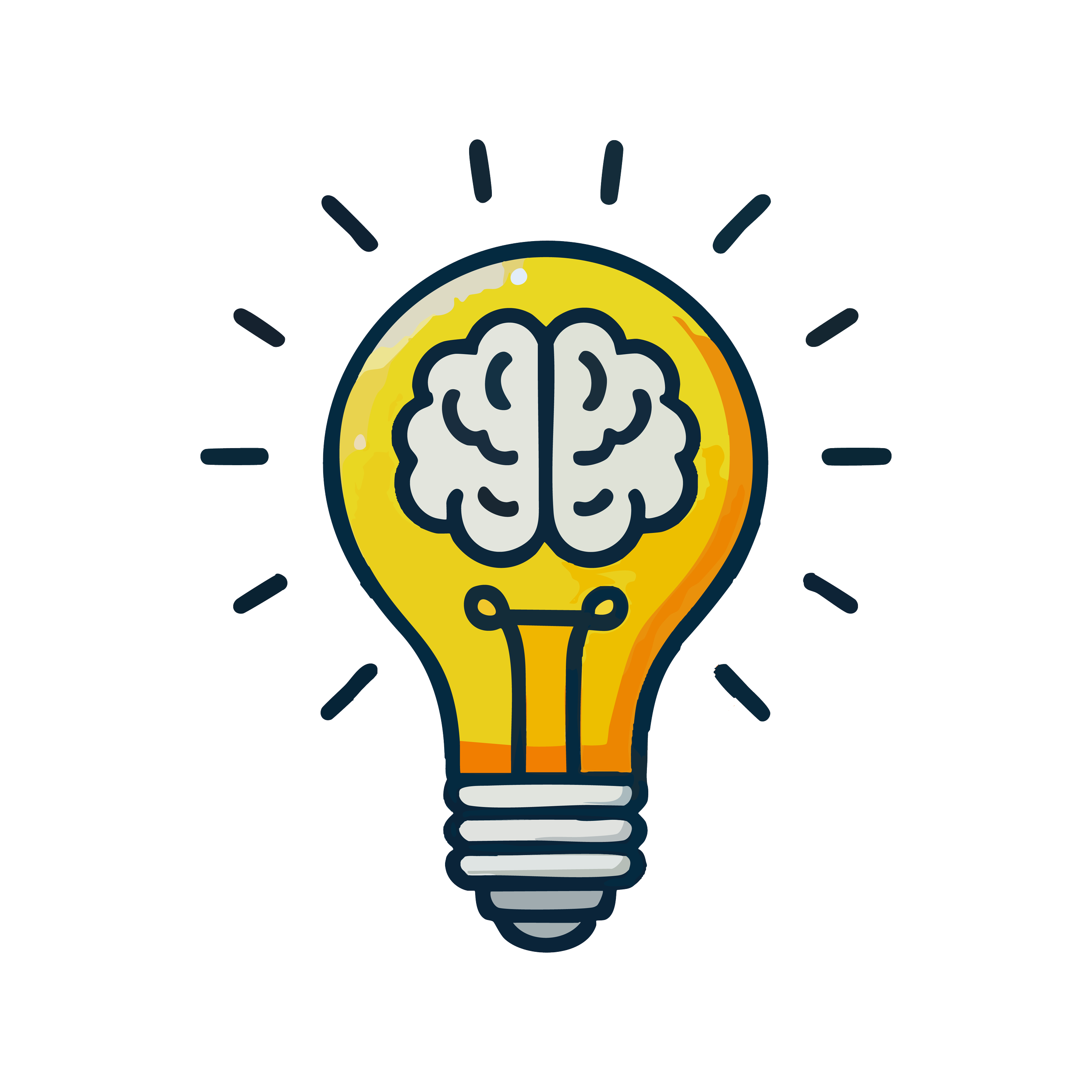 Illustration of a light bulb with a brain inside.