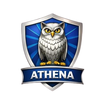 Logo of an owl on a blue shield with the word 'ATHENA' on a ribbon.