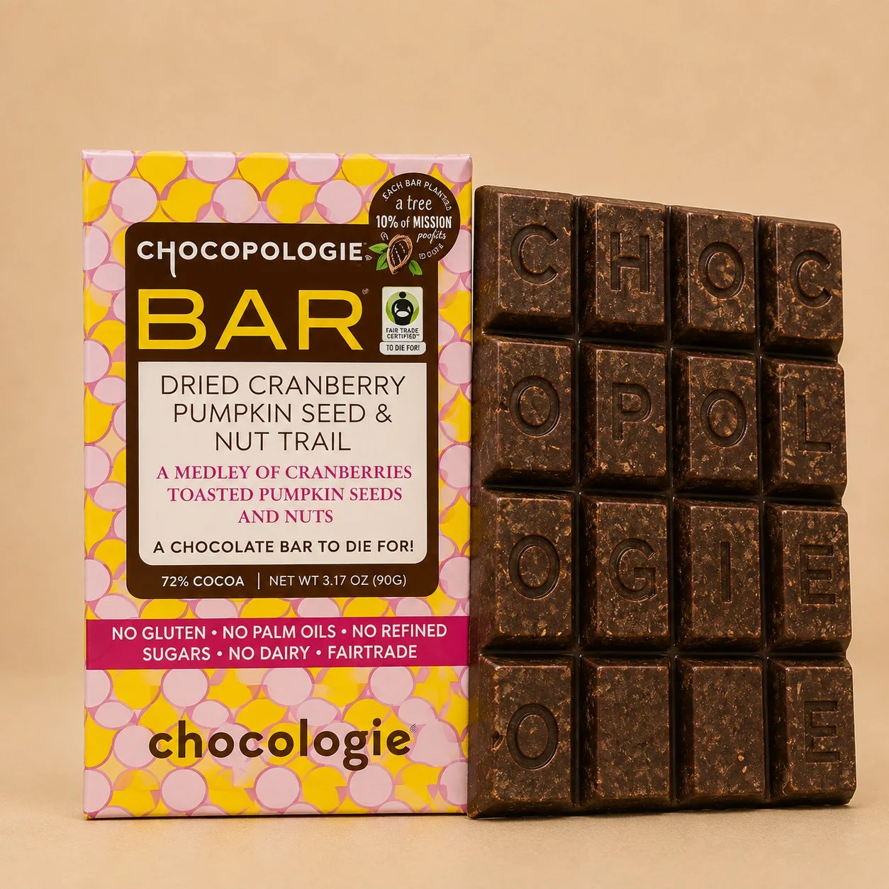 Chocopologie Bar Dried Cranberry, Pumpkin Seed & Nut Trail - 3.2 oz
