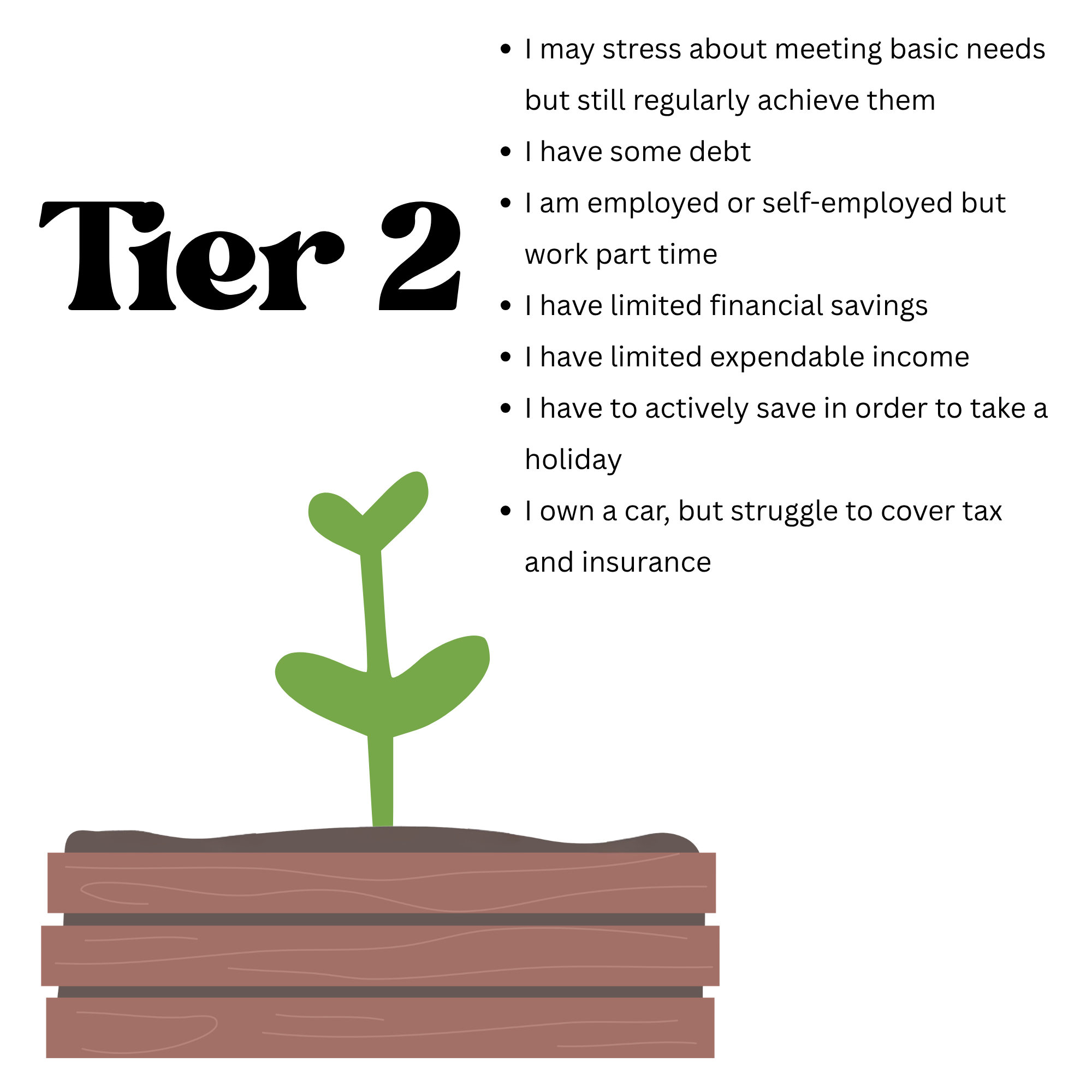 A small green plant sprouting from dark soil in a rectangular wooden planter box.