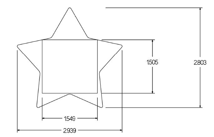 Line drawing of a star shape with measurements labeled.
