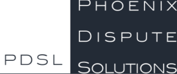 Text image with the words 'PDSL', 'Phoenix Dispute Solutions' in a stylized layout.
