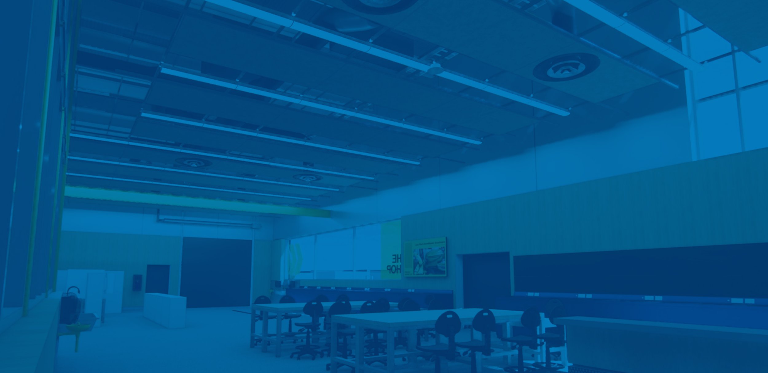 Empty airport departure lounge with chairs, tables, large windows, and overhead lighting.