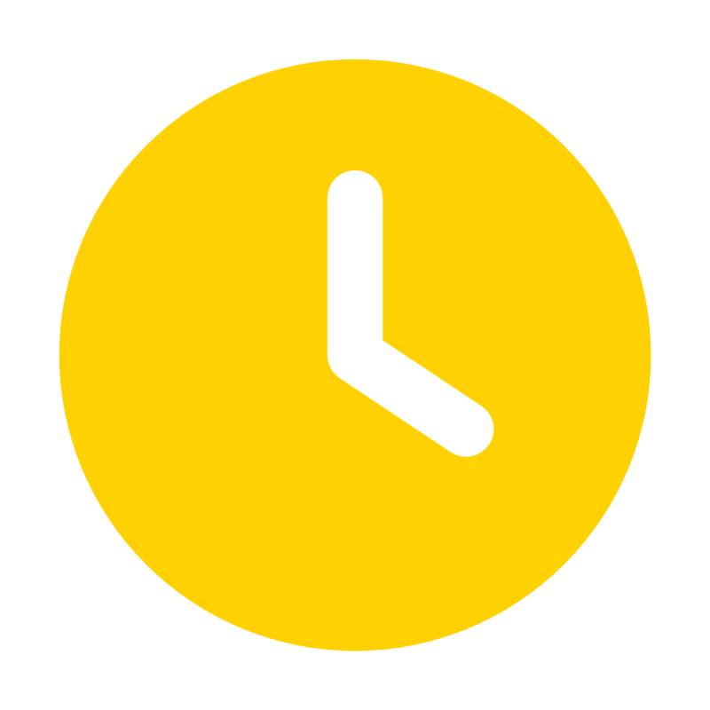 Yellow clock with black hands showing 3:00.