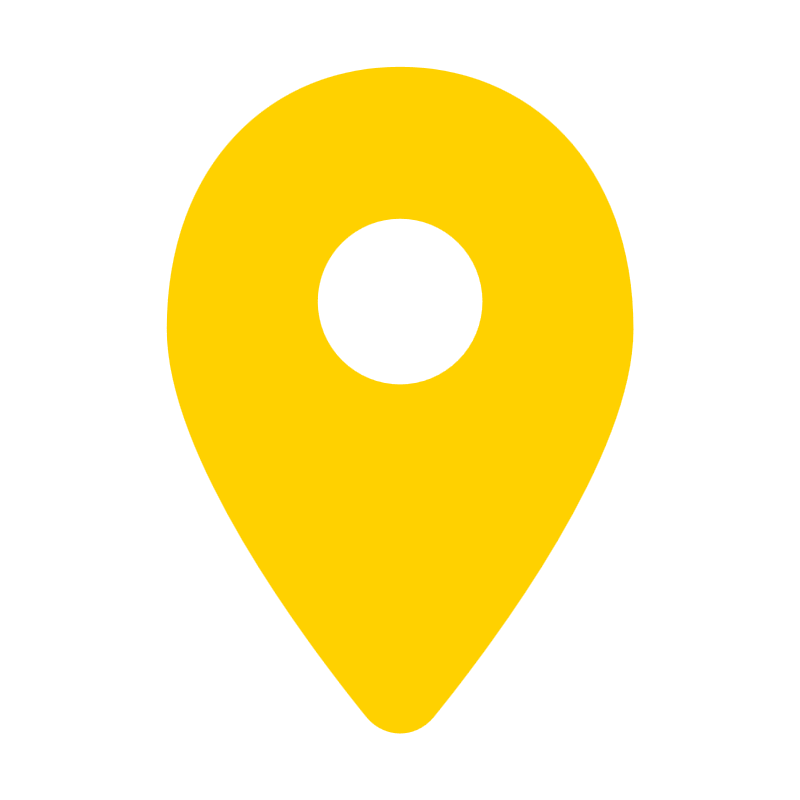 Icon of a yellow map pin with a black center, symbolizing location or GPS marker.