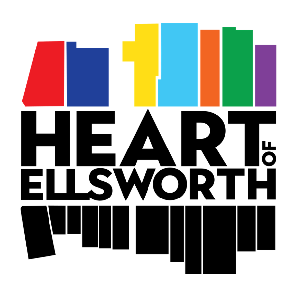 Heart of Ellsworth logo: A colorful bar graph showing different heights of bars in red, blue, yellow, light blue, orange, green, and purple, with stacked text reading "Heart of Ellsworth".