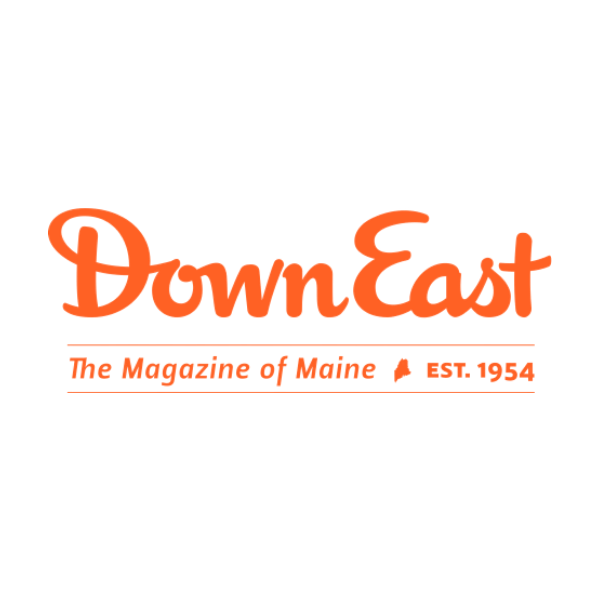 Logo for Down East magazine, with text indicating it's 'The Magazine of Maine,' established in 1954.
