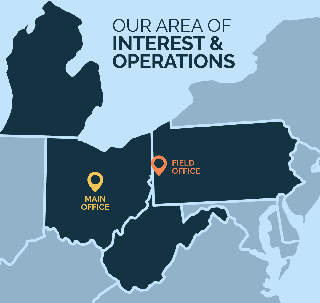 Map of Michigan, Ohio, Pennsylvania and West Virginia