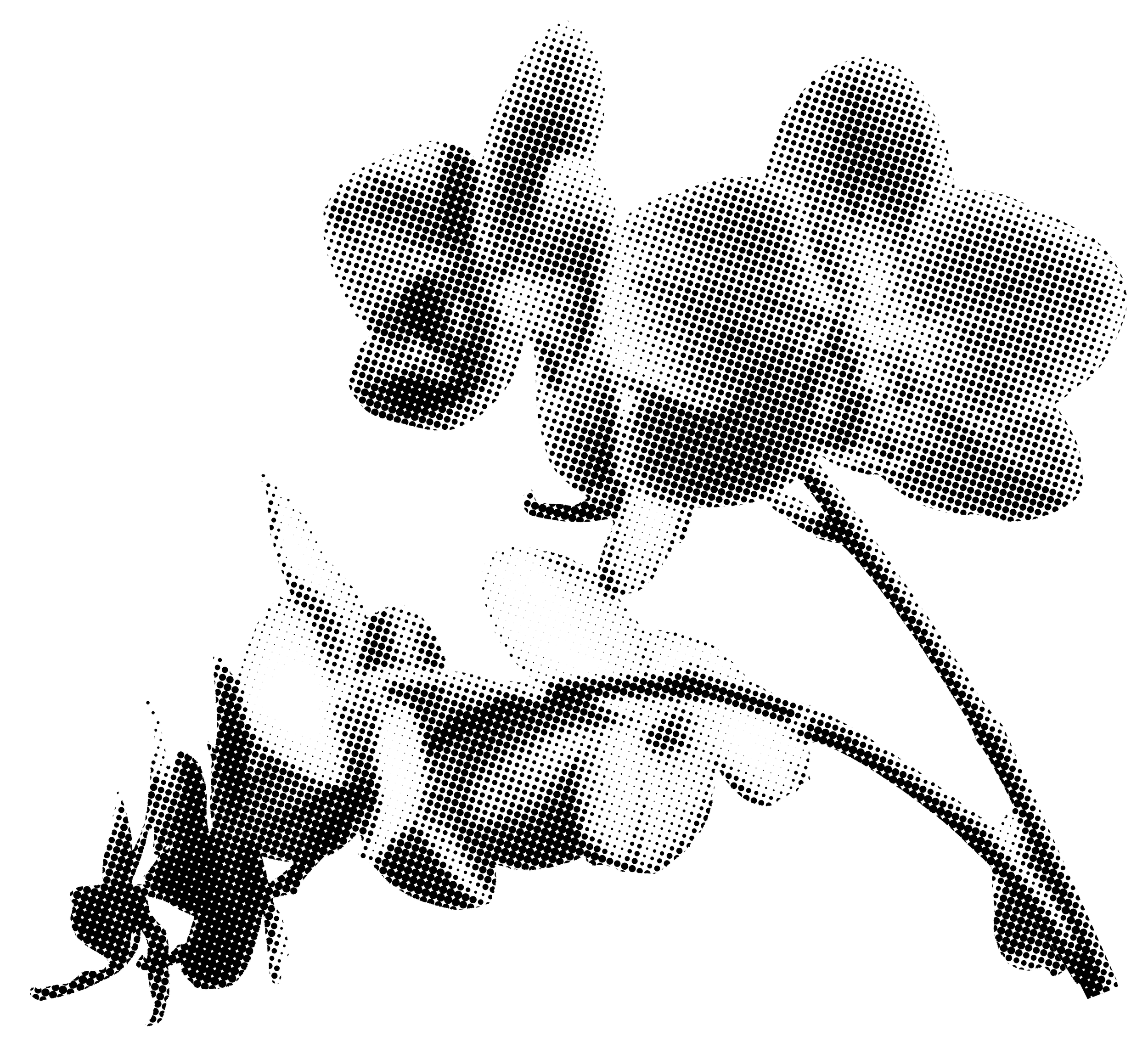 A dotted black and white illustration of a flower.