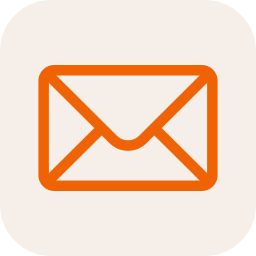 Orange outline envelope icon on a light background.