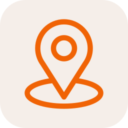 Orange map pin icon on a white background.