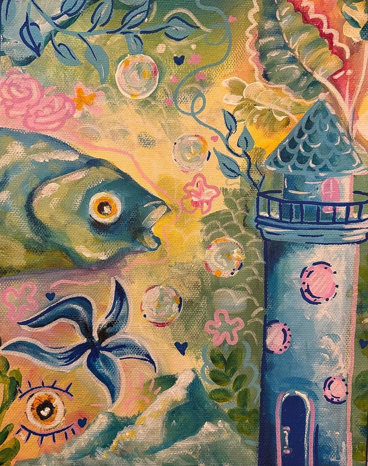 "Fun Fish", Acrylic, 9x11in, 2023