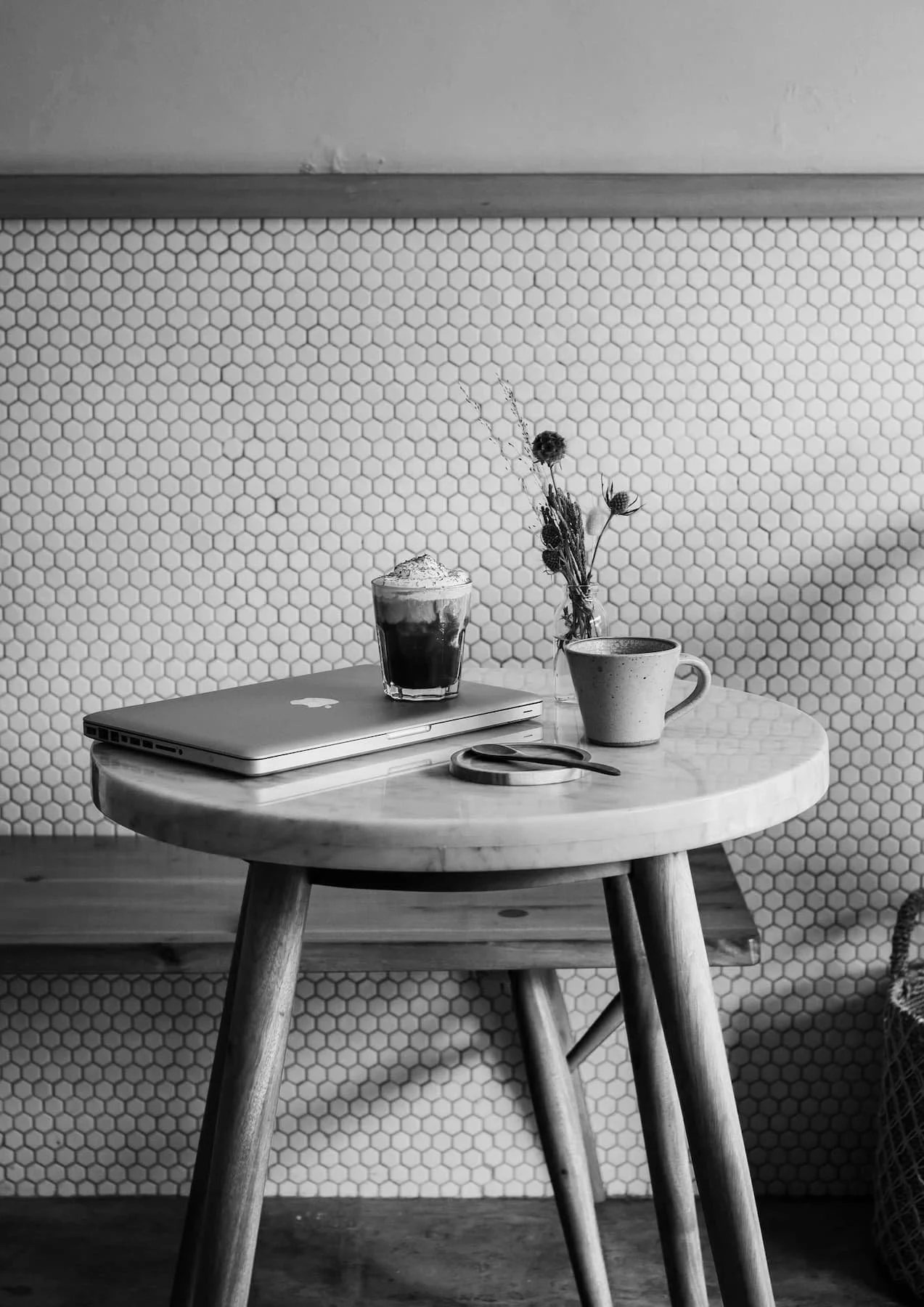 Laptop and coffee on a table