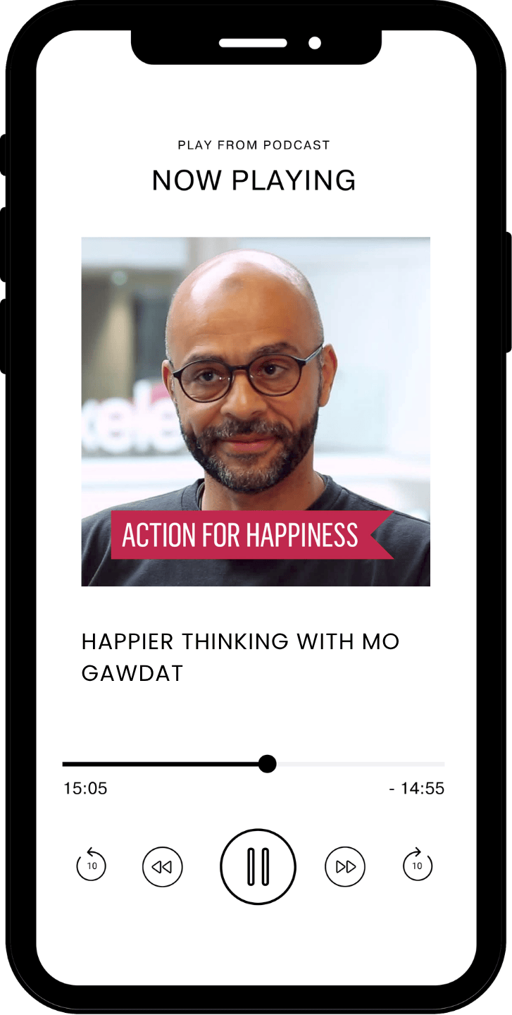 Mobile showing Action for Happiness podcast