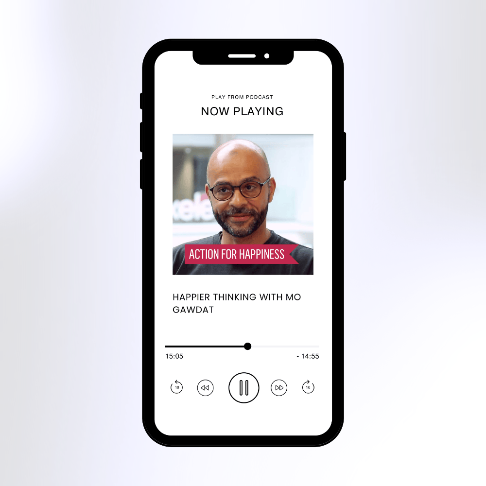 Mobile showing Action for Happiness Podcast