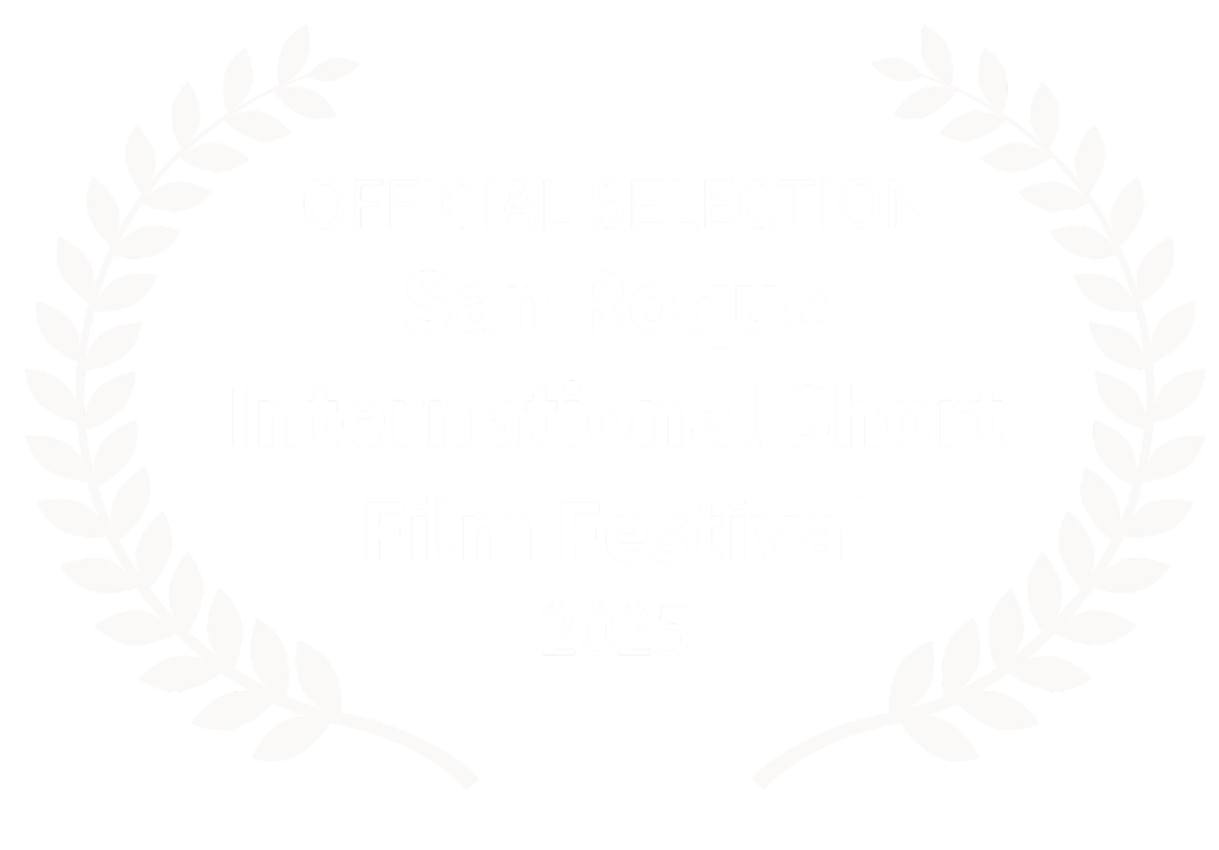 Laurel wreath surrounding text that reads 'Official Selection San Roque International Short Film Festival 2025'