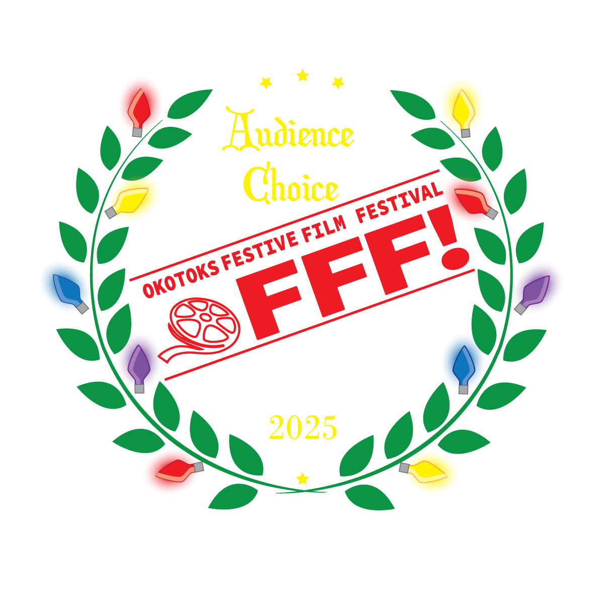 Colorful Christmas light bulbs arranged in a circular pattern with red, yellow, green, blue, and purple bulbs.