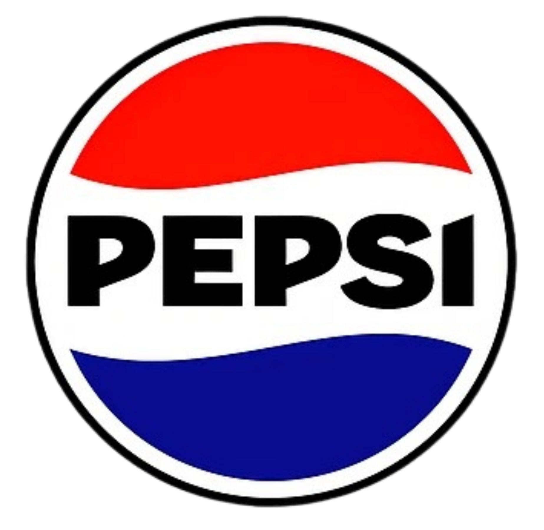 Pepsi logo with red, white, and blue circular design and bold black text reading 'PEPSI'.