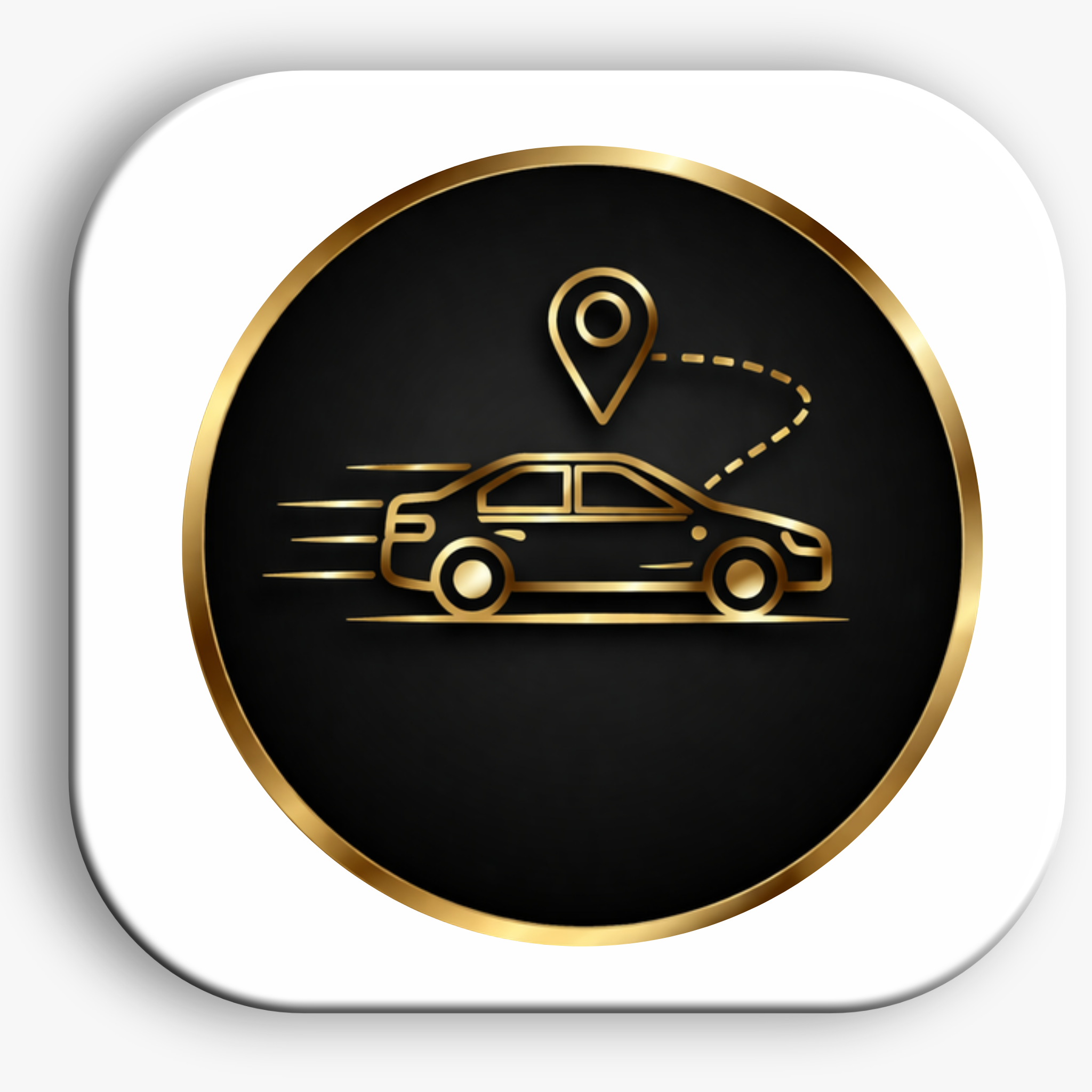 Icon of a moving car with a location pin above it, indicating navigation or GPS tracking.