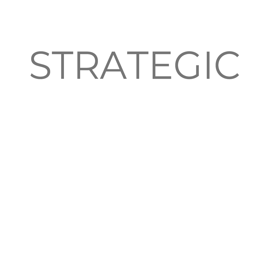 The word 'STRATEGIC' in large gray letters on a black background.