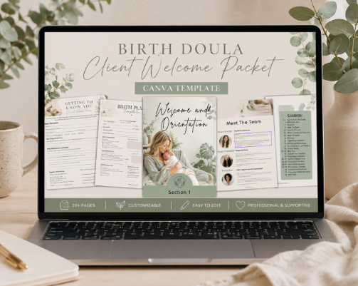 Client Welcome Packet Template for Doulas | Editable Canva Client Onboarding Kit