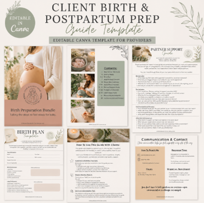 Editable Birth & Postpartum Checklist Bundle | Canva Template for Doulas & Birth Workers