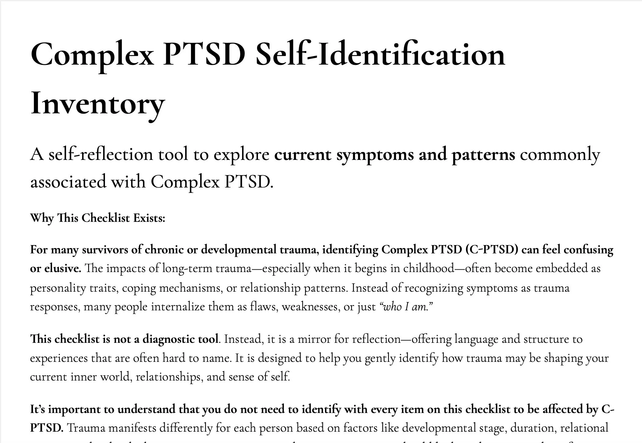 Complex PTSD Self-Identification Inventory