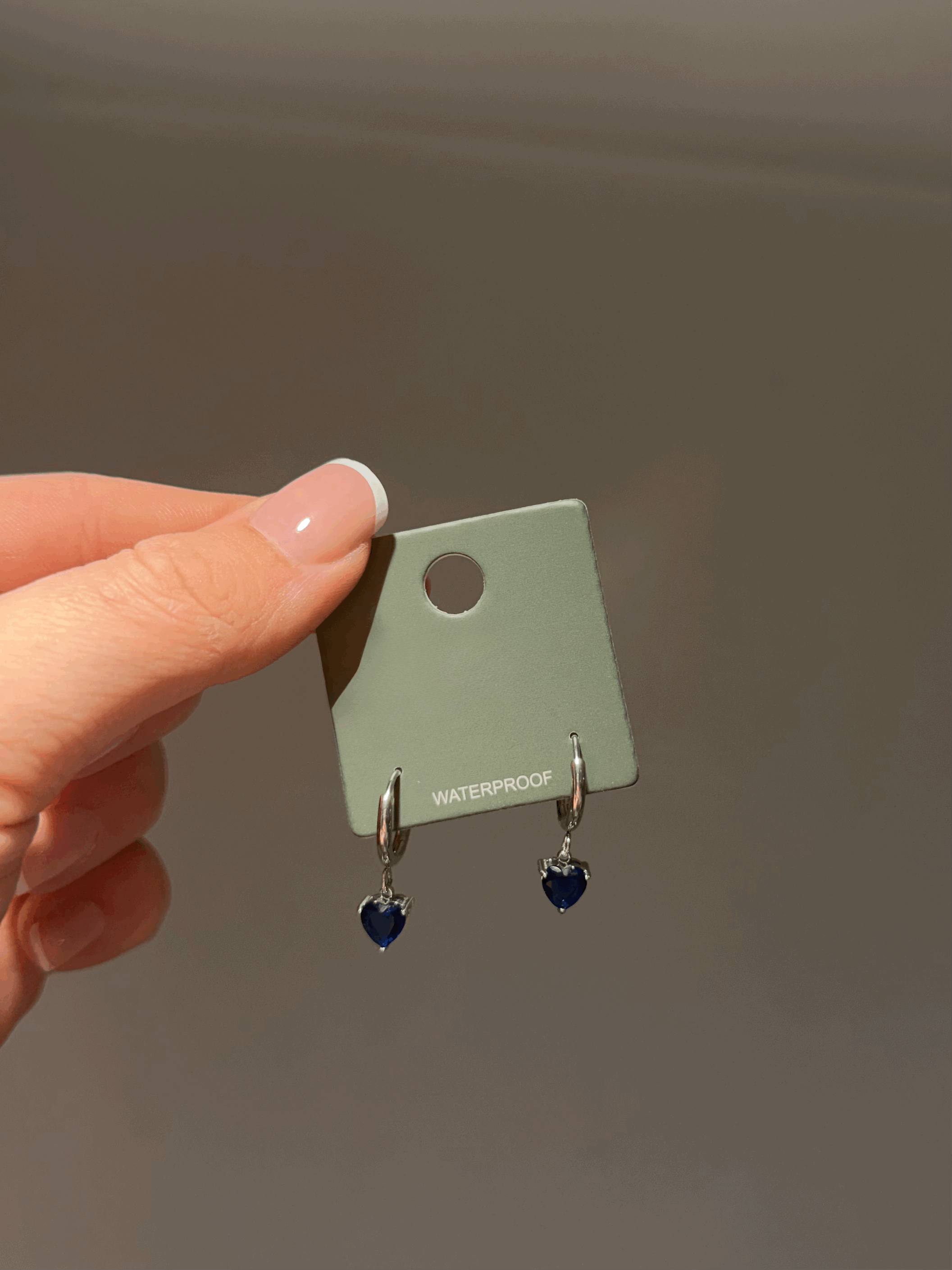 Silver Drop Blue Heart Zirconia Huggies