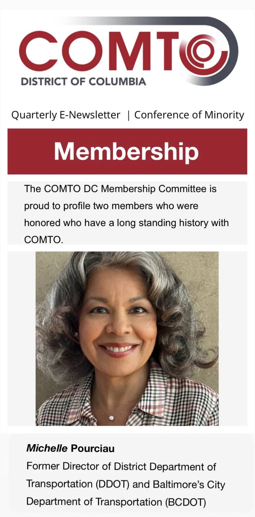 Michelle Pourciau Featured by COMTO DC, Reflecting on Nearly 40 Years of Transportation Leadership and Community
