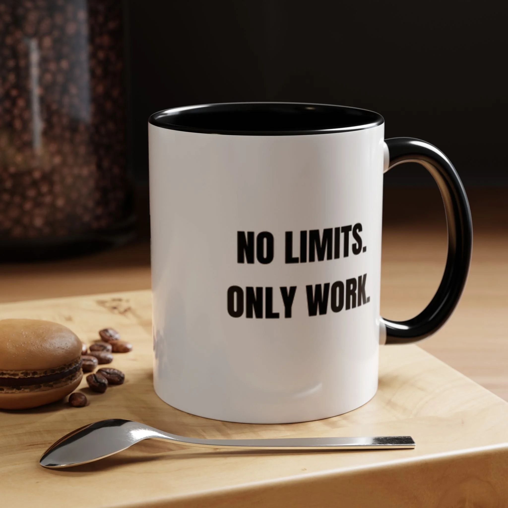 No Limits. Only Work. Accent Coffee Mug | Double-Sided Motivational Mug for Creators