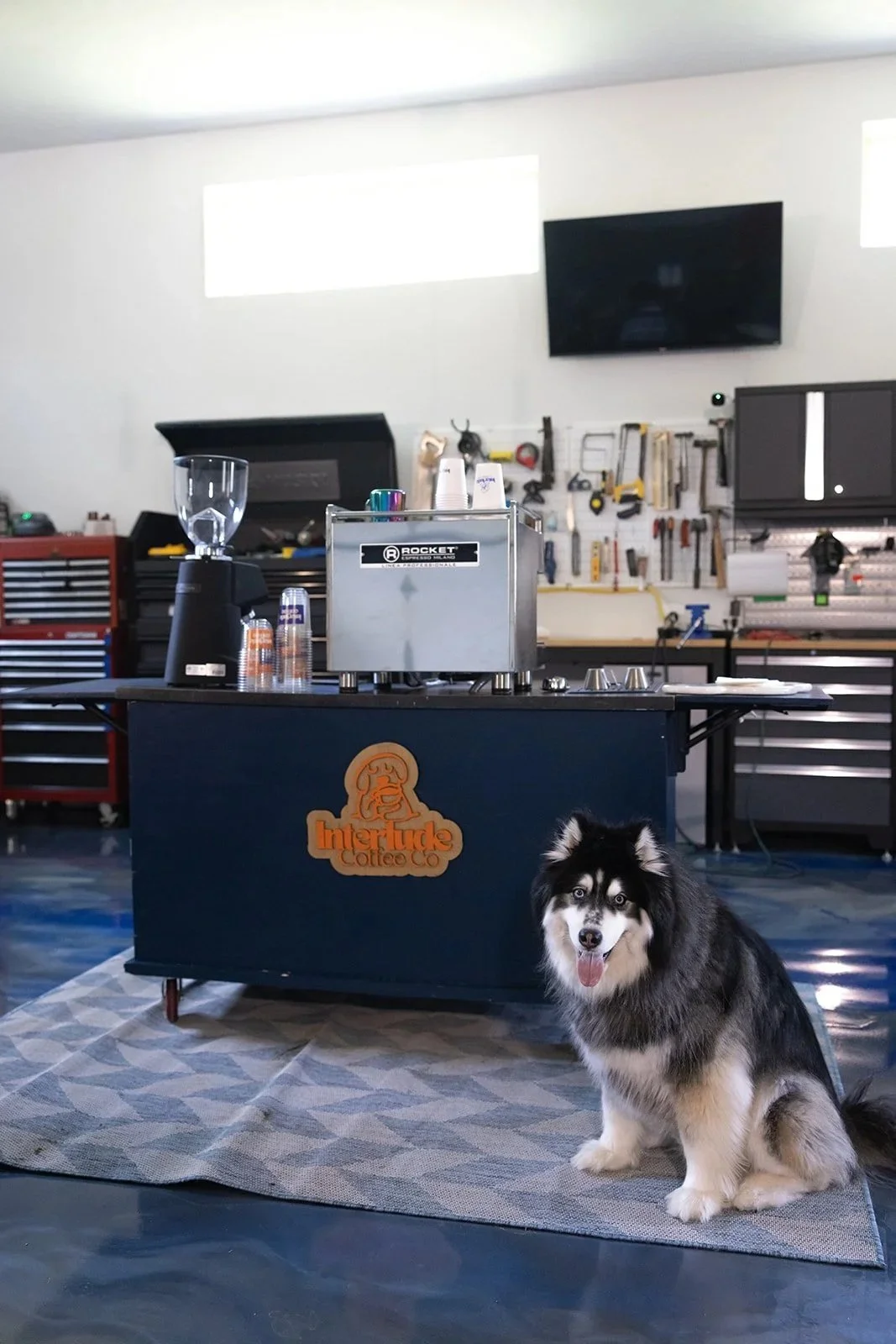 Mobile coffee cart serving espresso drinks at a Dallas event