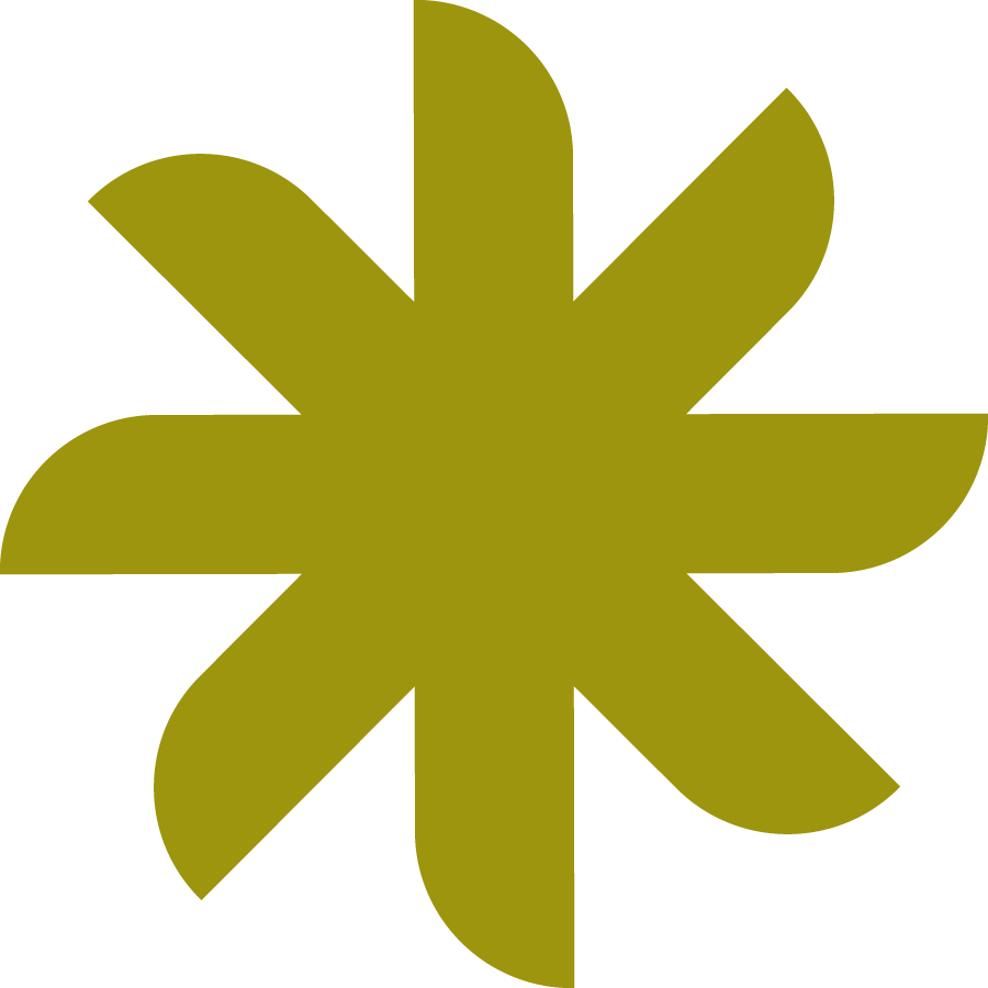 A large, stylized, yellow-green flower with eight petals against a black background.