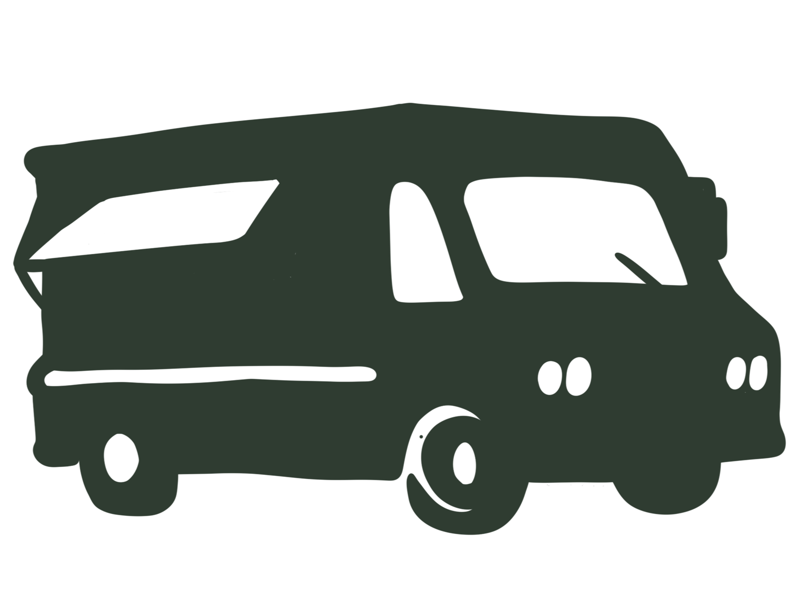 Silhouette of a vintage camper van on a black background.
