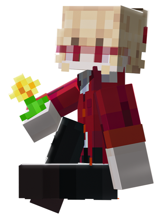 A pixelated Minecraft-style character with a blocky head, wearing a red jacket, holding a torch with a yellow flame.