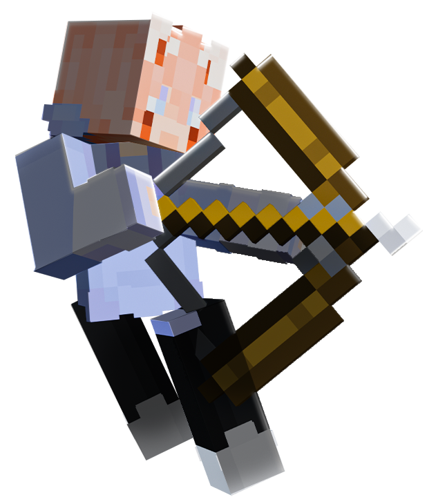Minecraft character with blonde hair, wearing a blue shirt, aiming a pixelated sword.