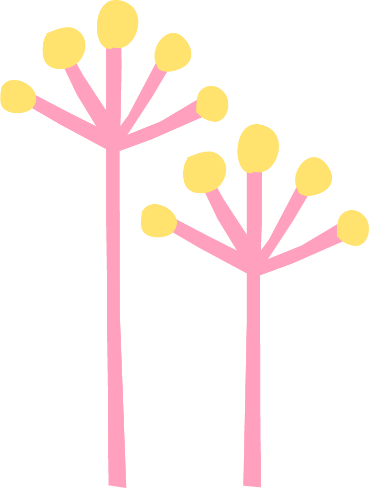Illustration of two stylized pink trees with yellow circular canopies.