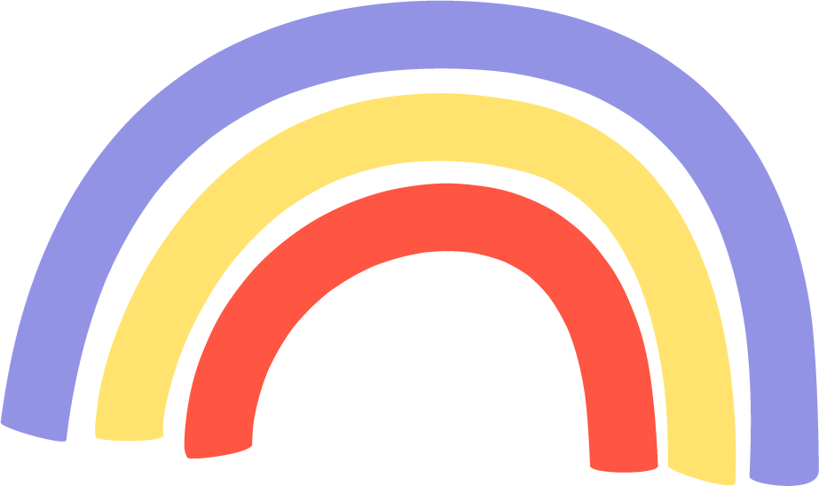 A colorful rainbow with arcs in purple, yellow, and red against a black background.