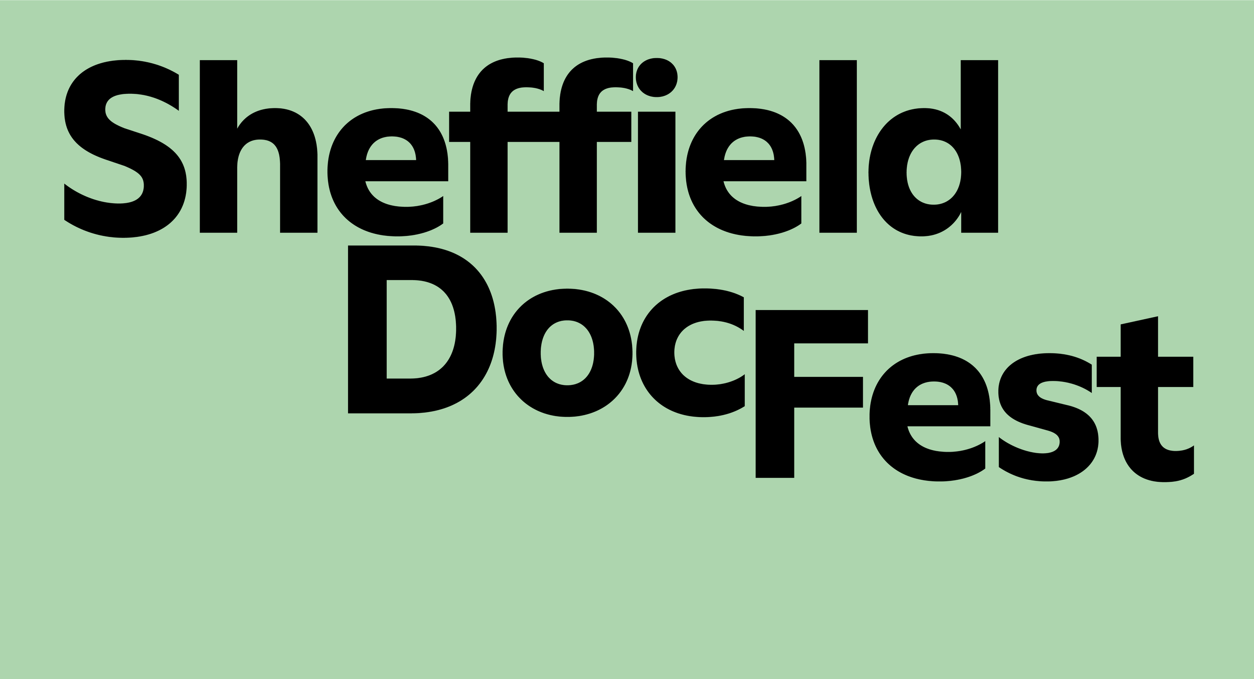 Text saying 'Sheffield DocFest' in bold black letters on a light green background.