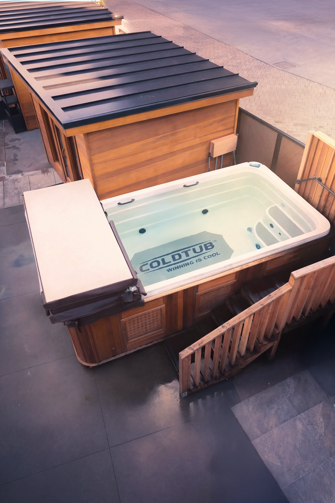 Cold plunge pool in The Club at Los Gatos recovery area, offering contrast therapy and post-workout recovery benefits.