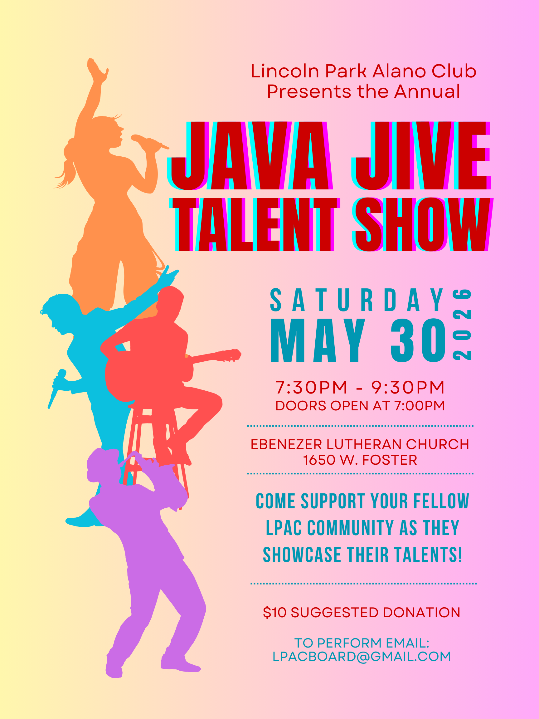 Poster for Java Jive Talent Show on Saturday May, 30th