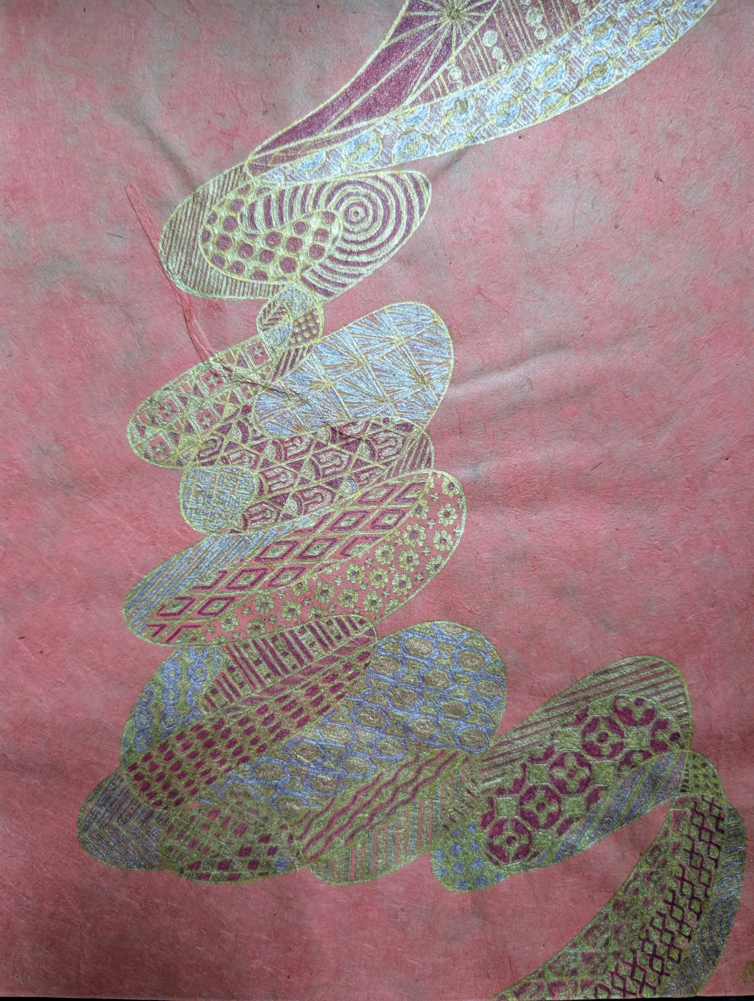 Patchwork Doodle No. 10, 2024
gel pen, pearlescent ink, loose ink, felt tip marker on lokta paper
8.5 x 11”
