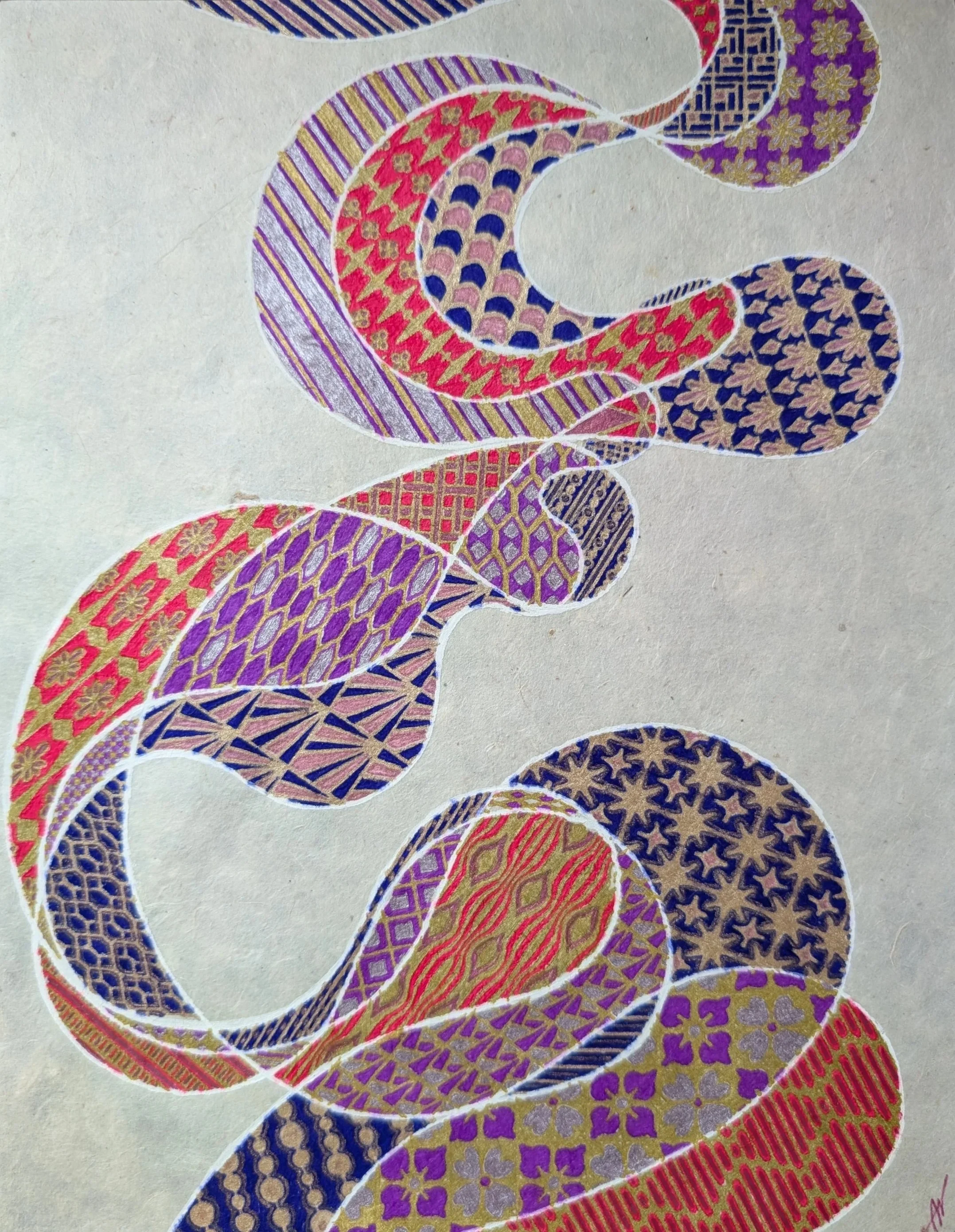 Patchwork Doodle No. 2, 2024
gel pen, pearlescent ink, loose ink, felt tip marker on lokta paper
8.5 x 11”
