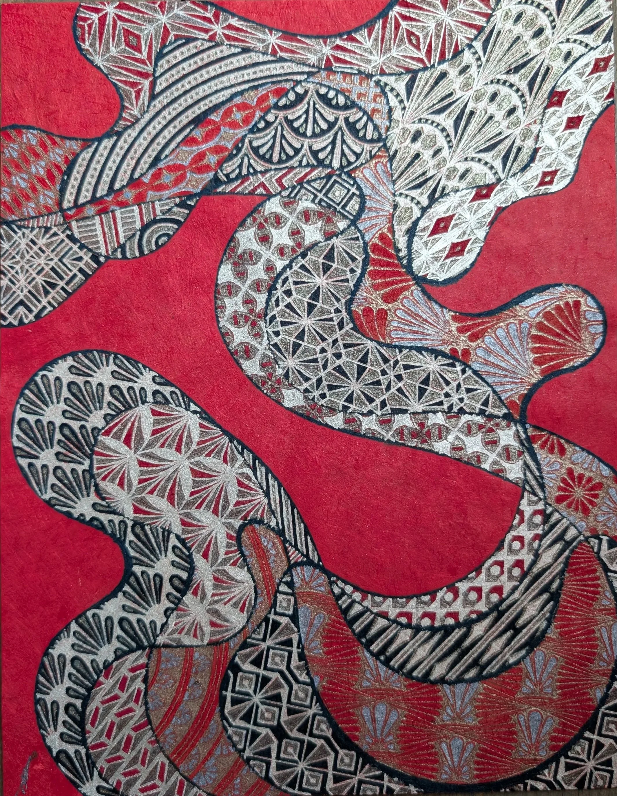 Patchwork Doodle No. 7, 2024
gel pen, pearlescent ink, loose ink, felt tip marker on lokta paper
8.5 x 11”
