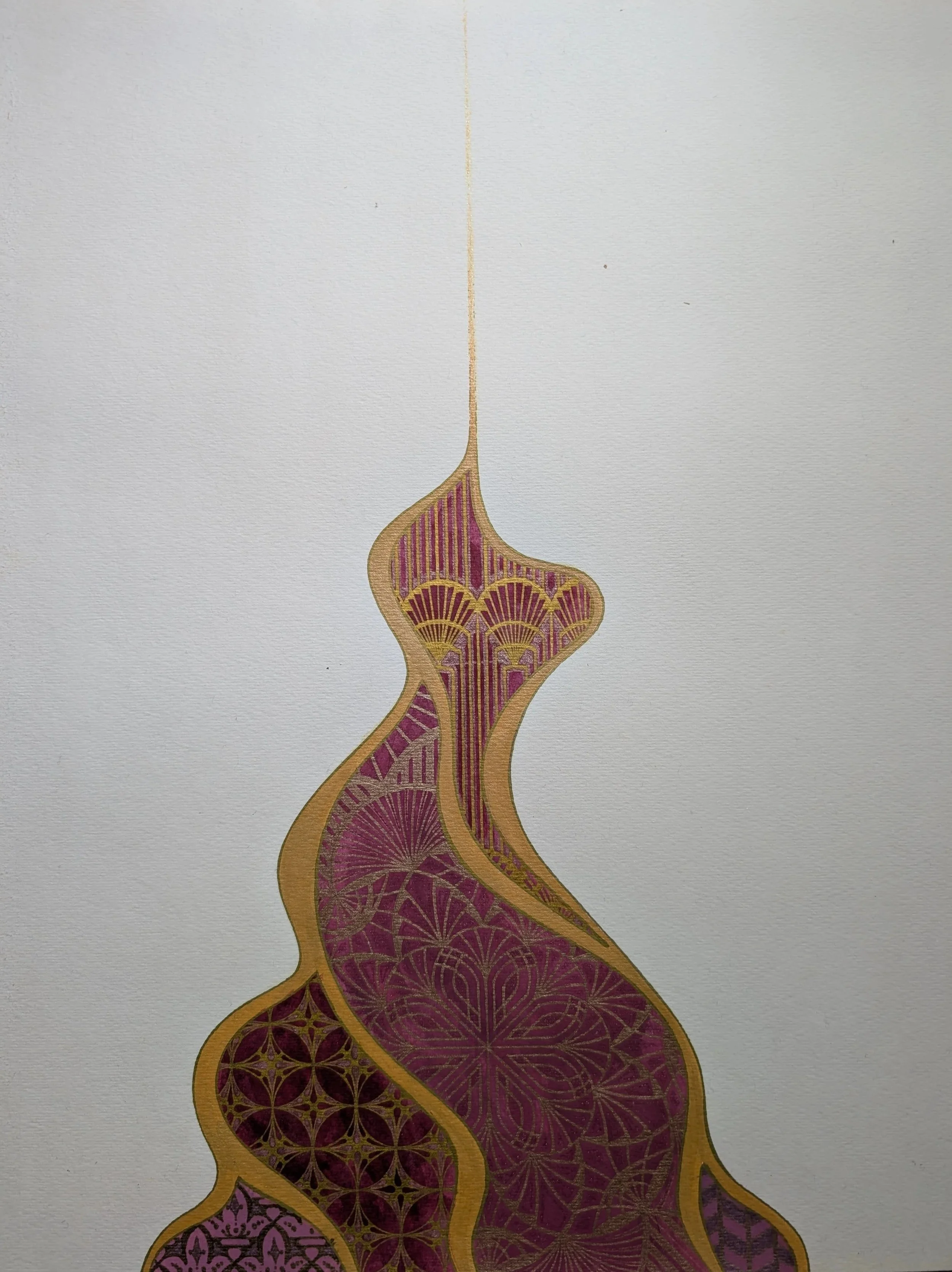Rapunzel, 2023
Gel pen, fine tip marker, pearlescent acrylic ink on watercolor paper
15 x 20”
