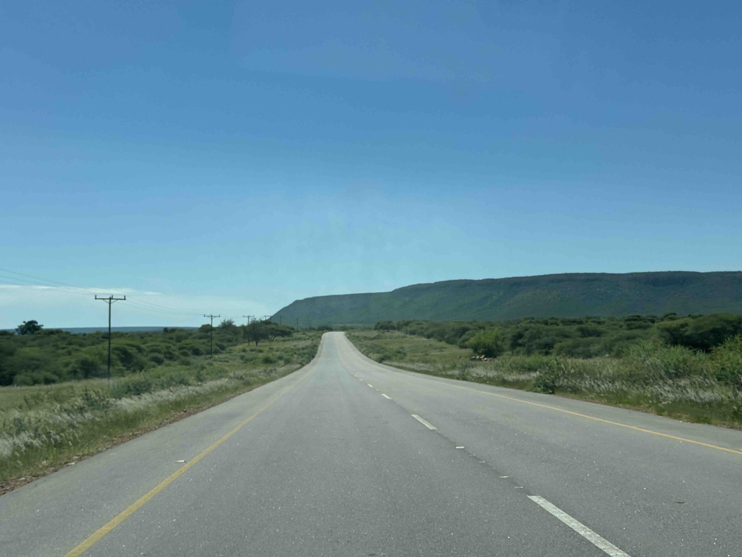 Road between Ntlhantlhe and Ranaka Botswana view onto hills