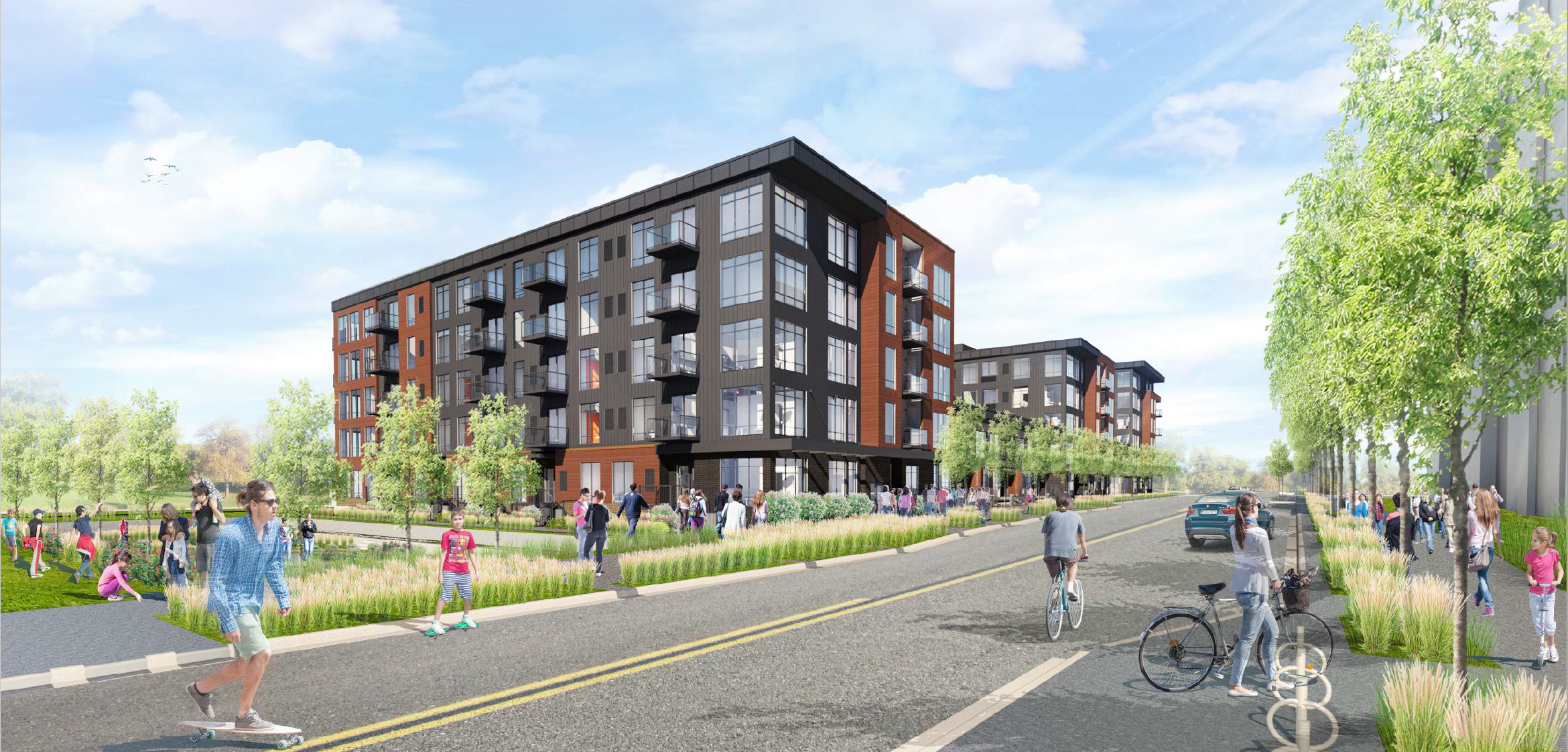 Rendering of Green 4th Street Enhancements & Green on 4th Apartments