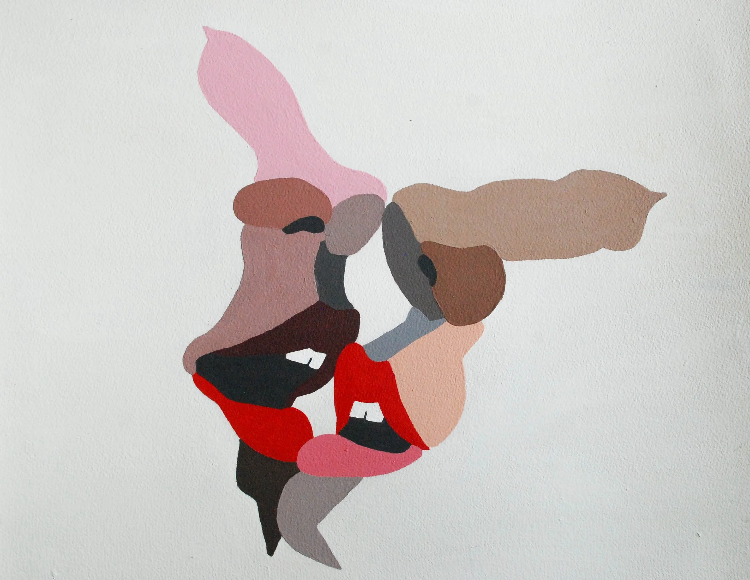 Abstract art of a human face created with overlapping colored shapes and minimalist style.