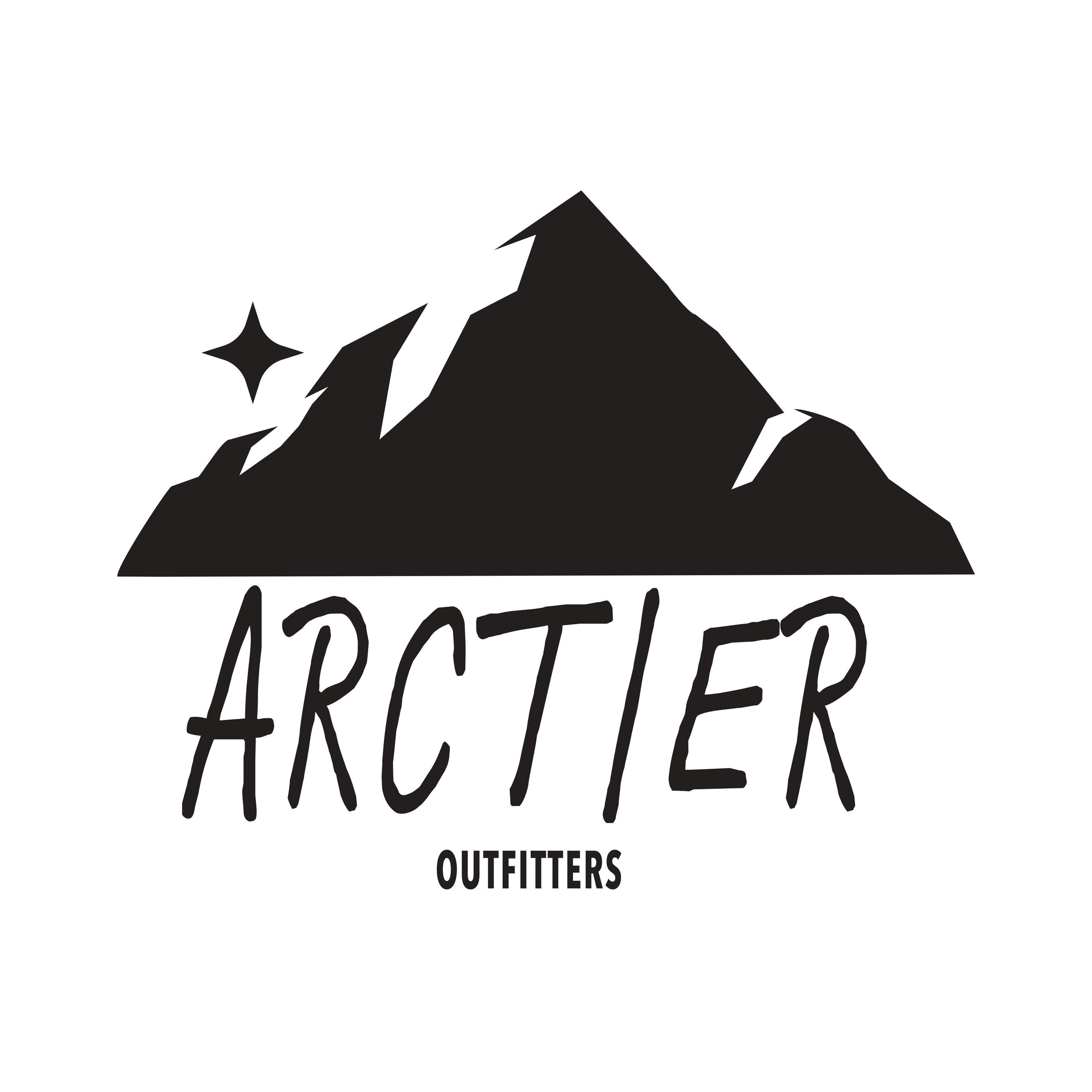 Black and white logo featuring a stylized mountain with a star and the text 'Arctier' above 'Outfitters'.