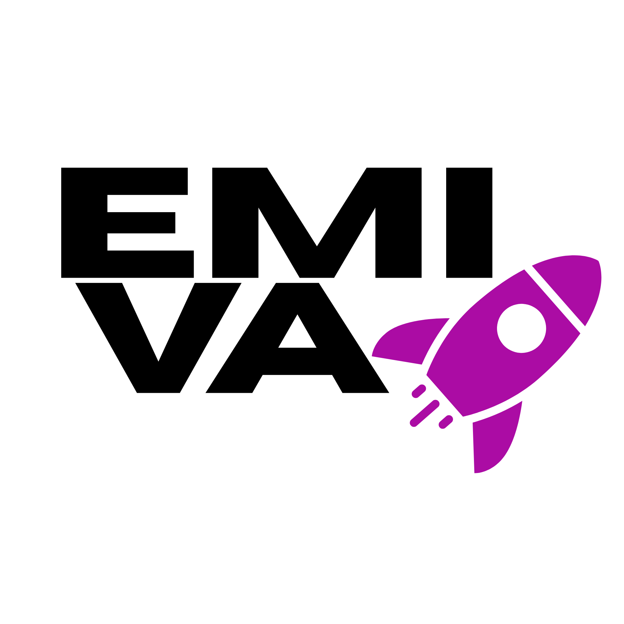 Ilustración de un cohete morado en el espacio, con estrellas y planetas de fondo.
