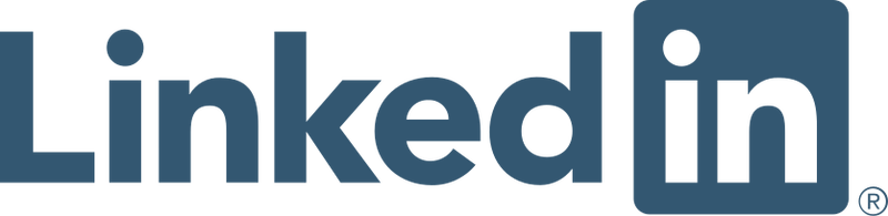 LinkedIn logo with the word 'LinkedIn' in blue text on a dark background.